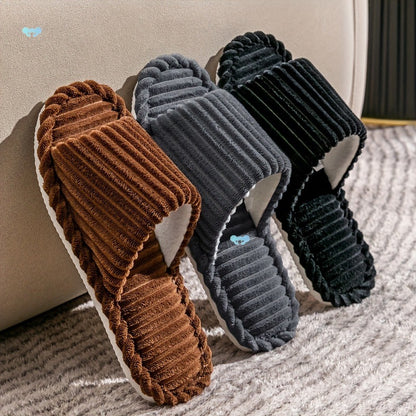 Men's Corduroy Striped Open Universal Indoor Corduroy Slippers