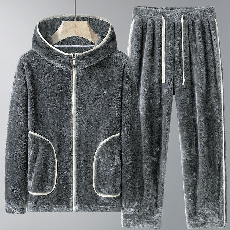 Winter Coral Fleece Heavy Velvet Thickened Zipper Cardigan Plus Size Pajamas Suit
