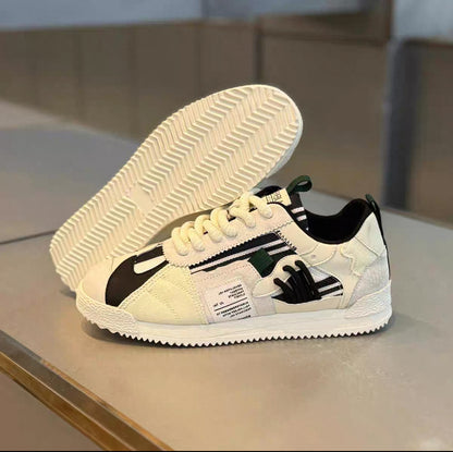 Fashion Soft Bottom Low-top Fabric Leather Stitching Breathable Personality Casual Shoes