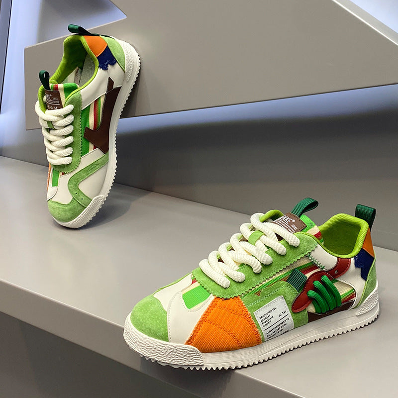 Fashion Soft Bottom Low-top Fabric Leather Stitching Breathable Personality Casual Shoes